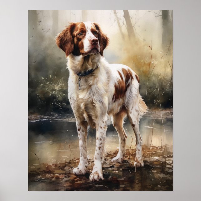 Cute Brittany Dog Art Print Poster (Front)