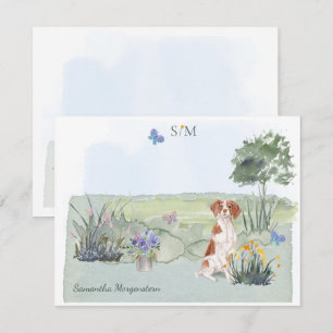 Cute Brittany Spaniel Dog Butterfly Monogram Name  Card