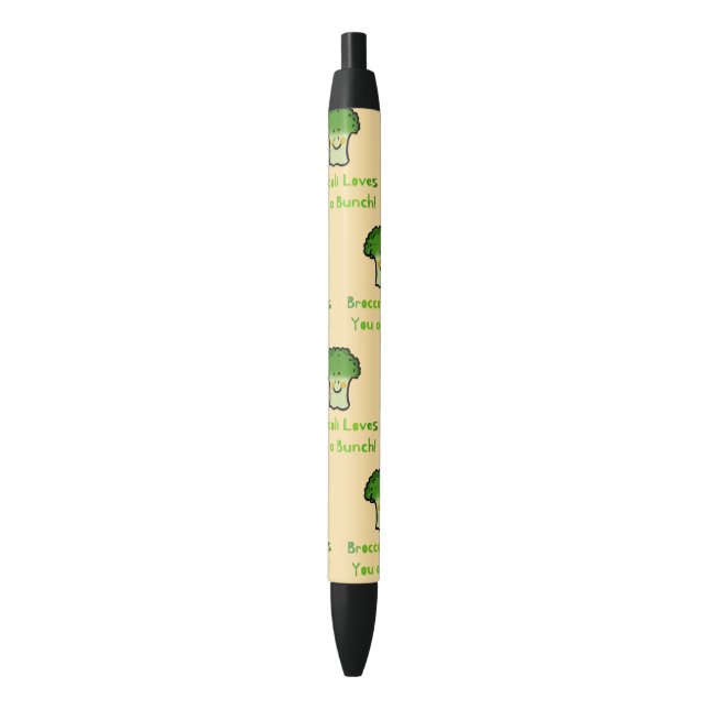 Cute Broccoli Pun Cartoon Design Black Ink Pen (Front Vertical)