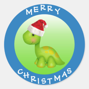 Cute Brontosaurus in Santa Hat Christmas Stickers