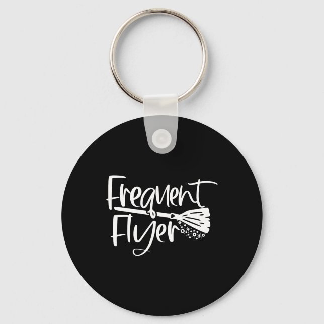 Cute Broomstick Frequent Flyer Witch Halloween  Keychain (Front)