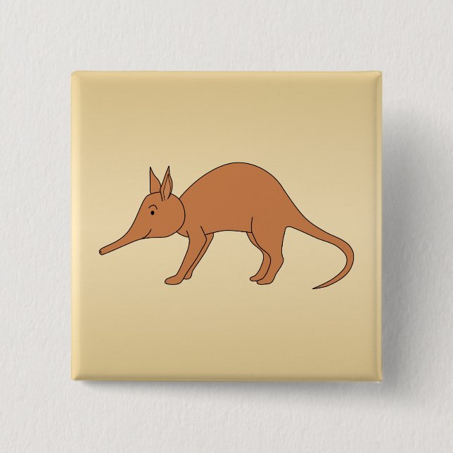 Cute Brown Aardvark 2 Inch Square Button (Front)
