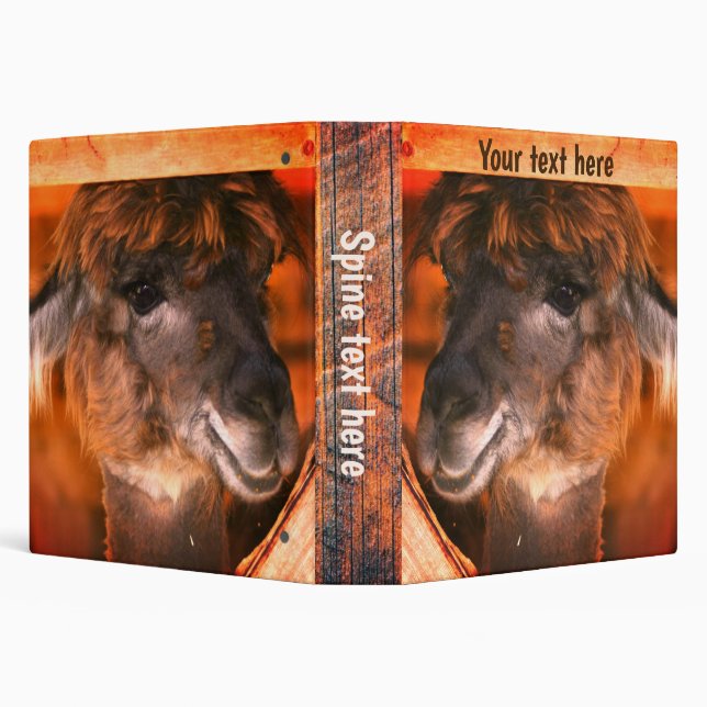 Cute Brown Alpaca Llama Farm Animal Personalized Binder (Background)