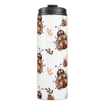 Cute Brown and Beige Ladybug and Flower Pattern