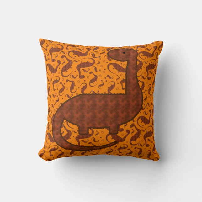 Cute Brown and Orange Dinosaur Pillow (Front)