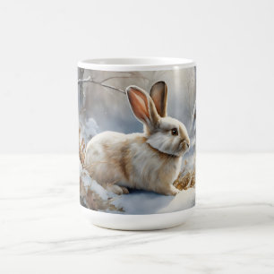 Cute Brown and White Bunny Rabbit in the Snow Coffee Mug