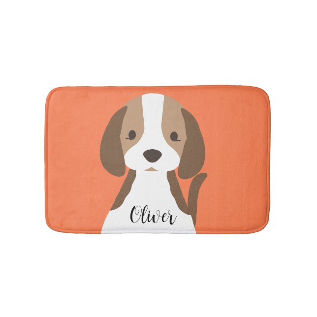 Cute brown and white dog portrait bath mat (Front)