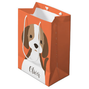 Cute brown and white dog portrait medium gift bag