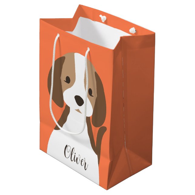 Cute brown and white dog portrait medium gift bag (Front Angled)