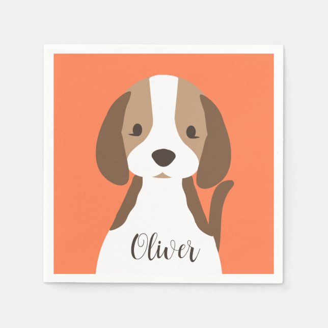 Cute brown and white dog portrait napkin (Front)