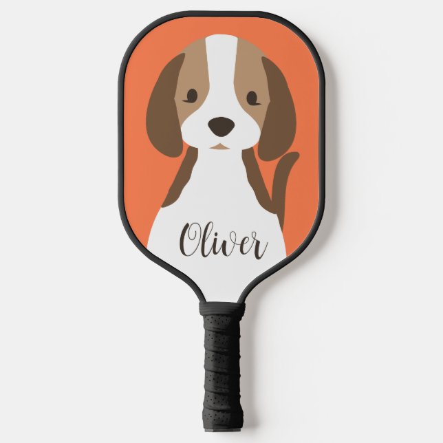 Cute brown and white dog portrait pickleball paddle (Front)