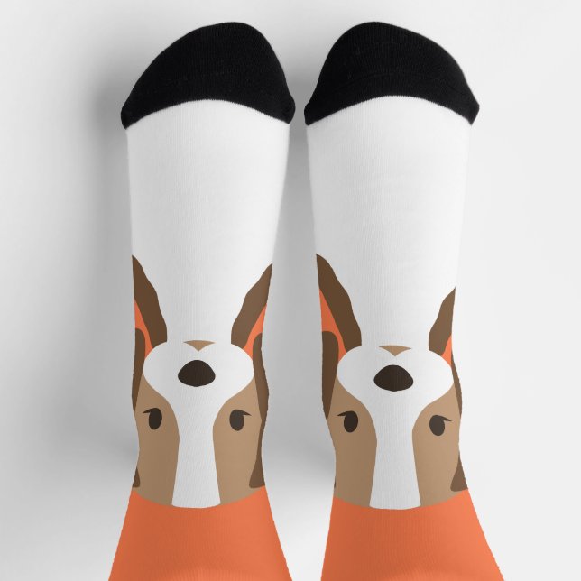 Cute brown and white dog portrait socks (Top)