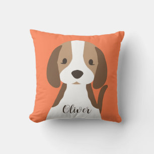 Cute brown and white dog portrait throw pillow