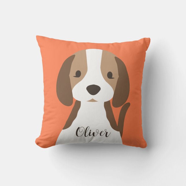 Cute brown and white dog portrait throw pillow (Front)