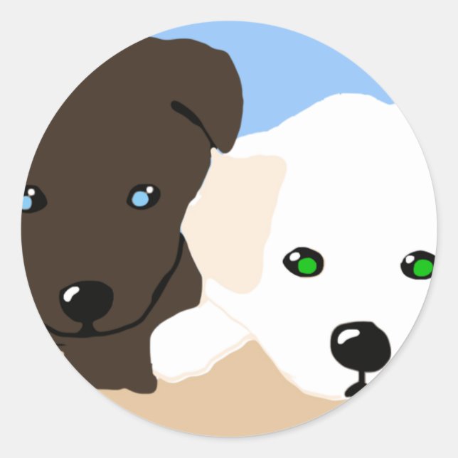 Cute brown and white Labrador puppy art gifts Classic Round Sticker (Front)