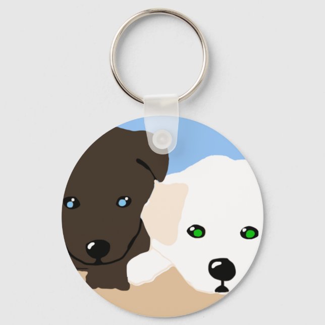 Cute brown and white Labrador puppy art gifts Keychain (Front)