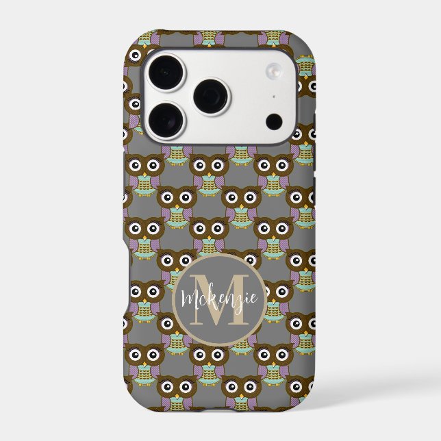 Cute Brown Aqua Purple Owl Pattern Choose Colour (Back)