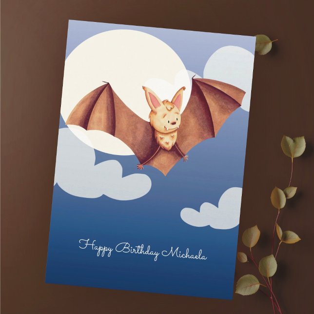 Cute Brown Bat Cartoon Personalized Happy Birthday Card (Creator Uploaded)