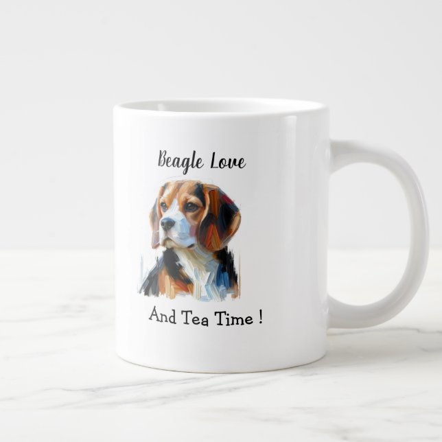 Cute Brown beagle Personalize Large Coffee Mug (Right)