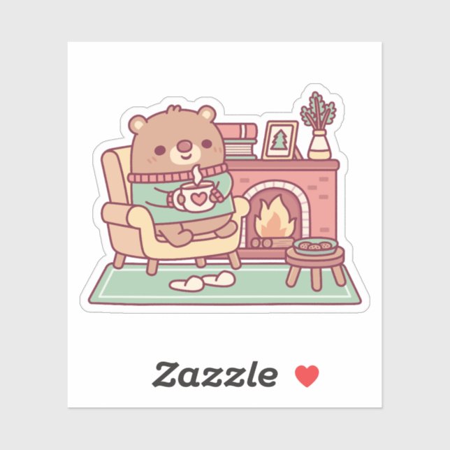 Cute Brown Bear And Cozy Fireplace (Sheet)
