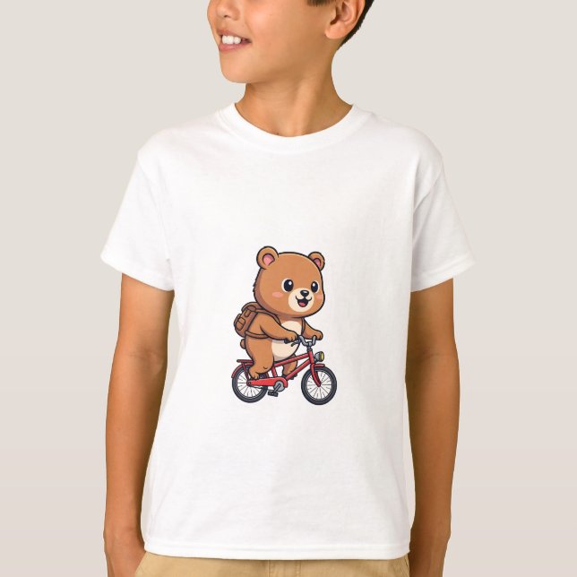 Cute Brown Bear Biking Backpack Kids T-Shirt (Front)