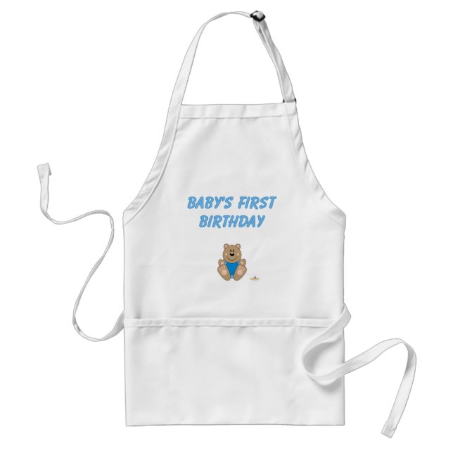 Cute Brown Bear Blue Bib Baby's First Birthday Standard Apron (Front)