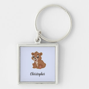Cute brown bear blue keychain