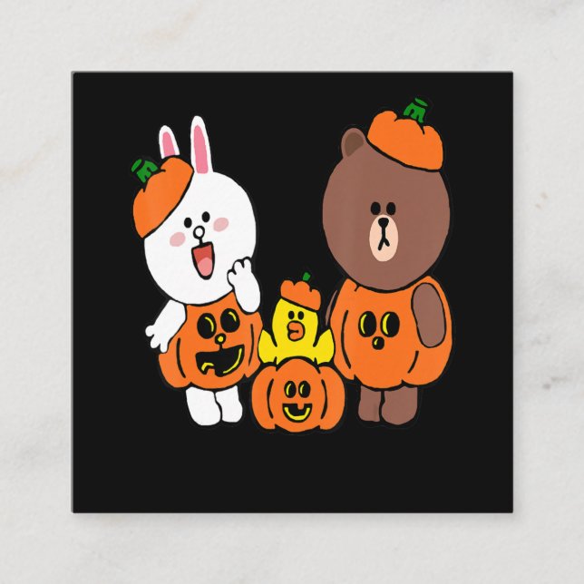 Cute Brown Bear Cony Bunny Rabbit Duck Pumpkin Square Business Card (Front)
