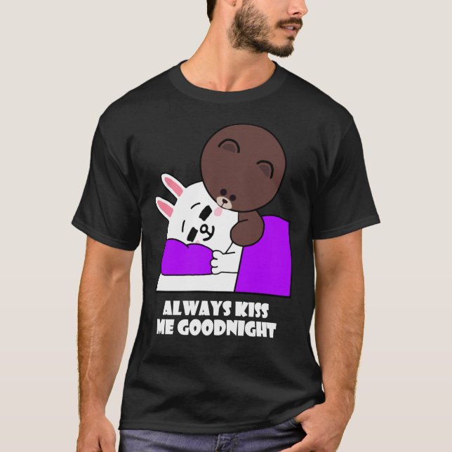 Cute Brown Bear Cony Bunny Rabbit Goodnight Kiss   T-Shirt (Front)