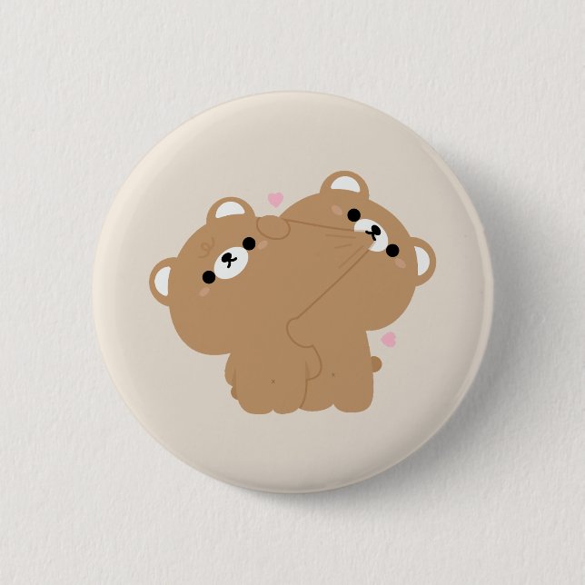 Cute Brown Bear Couple 2 Inch Round Button (Front)