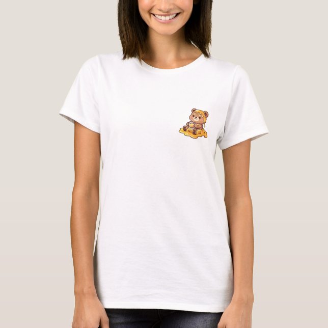 Cute Brown Bear Covered in Dripping Honey T-Shirt (Front)