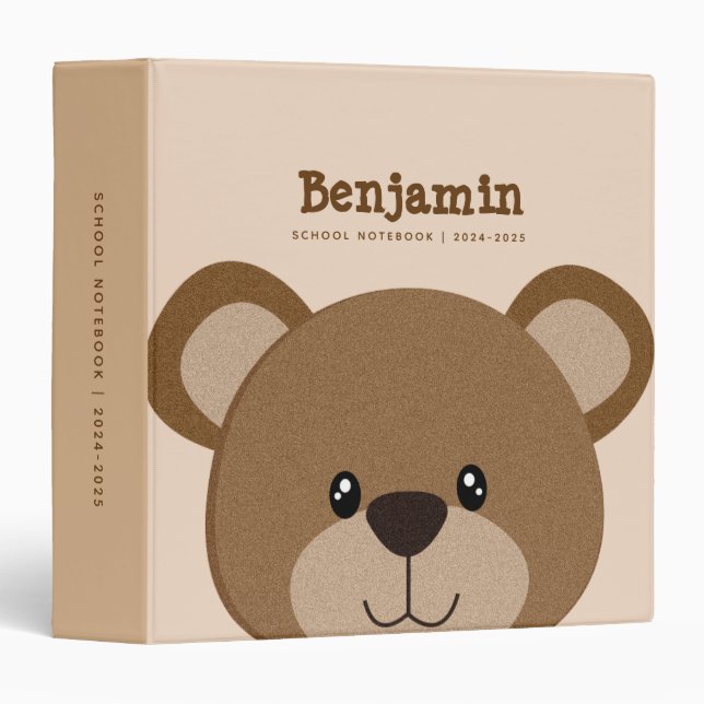 Cute Brown Bear Face Kids Binder (Front/Spine)