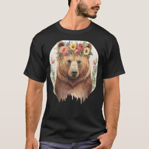 Cute Brown Bear Grizzly Flower Crown Animal Lovers T-Shirt