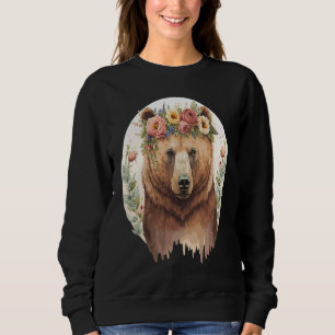 Cute Brown Bear Grizzly Flower Crown Animal Sweatshirt