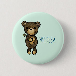 Cute Brown Bear Holding a Yellow Flower 2 Inch Round Button