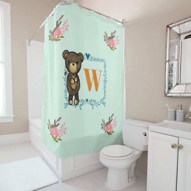 Cute Brown Bear Holding a Yellow Flower Monogram (In Situ)