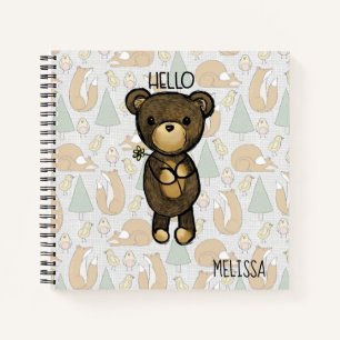 Cute Brown Bear Holding a Yellow Flower Notebook