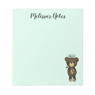 Cute Brown Bear Holding a Yellow Flower Notepad