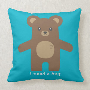 Cute Brown Bear Hug Throw Pillow