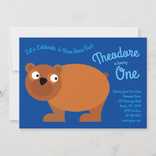 Cute Brown Bear Kids 1st Birthday Party Invitation