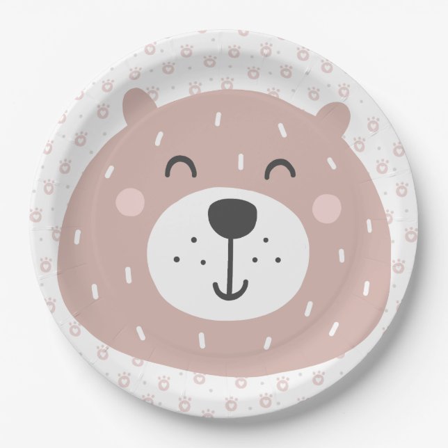 Cute Brown Bear - Kids Birthday Paper Plates (Front)