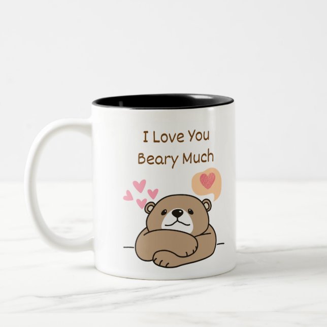 Cute Brown Bear Love Two-Tone Coffee Mug (Left)