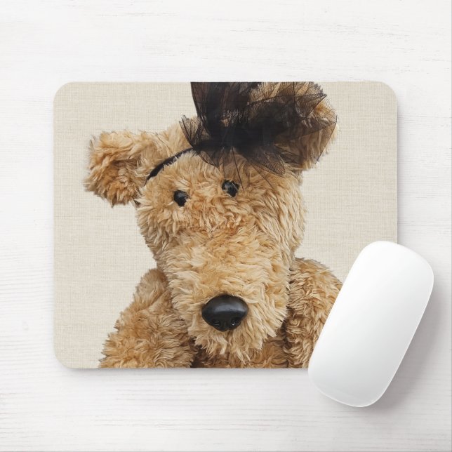 Cute Brown Bear On Burlap Mouse Pad (With Mouse)