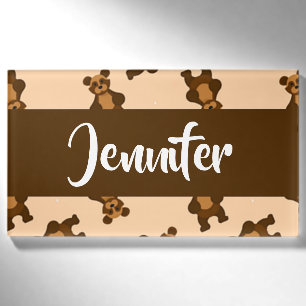 Cute brown bear on pink name tag