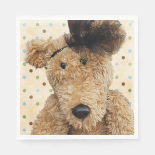 Cute Brown Bear On Polka Dots Napkin