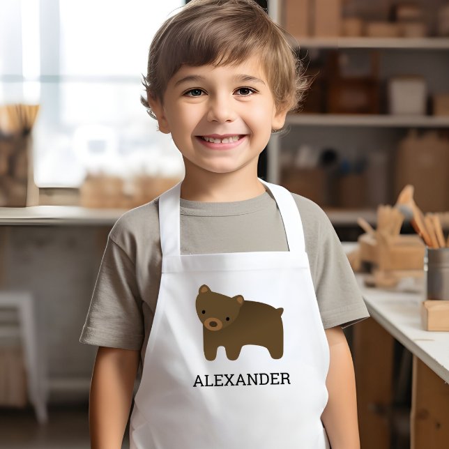 Cute Brown Bear Personalized Kids Apron (Creator Uploaded)