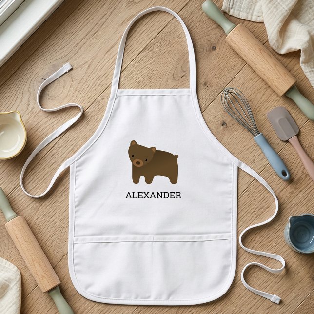 Cute Brown Bear Personalized Kids Apron (Creator Uploaded)