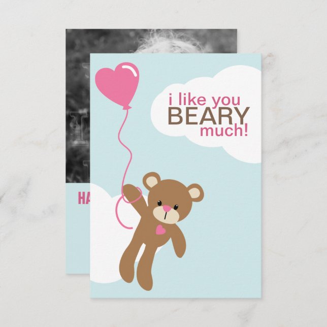 Cute Brown Bear Photo Valentine Invitation (Front/Back)