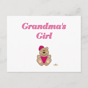 Cute Brown Bear Pink Baseball Cap Grandma's Girl Postcard