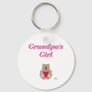 Cute Brown Bear Pink Bib Grandpa's Girl Keychain